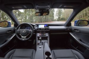 The forward view out of the Lexus IS 350 AWD. 